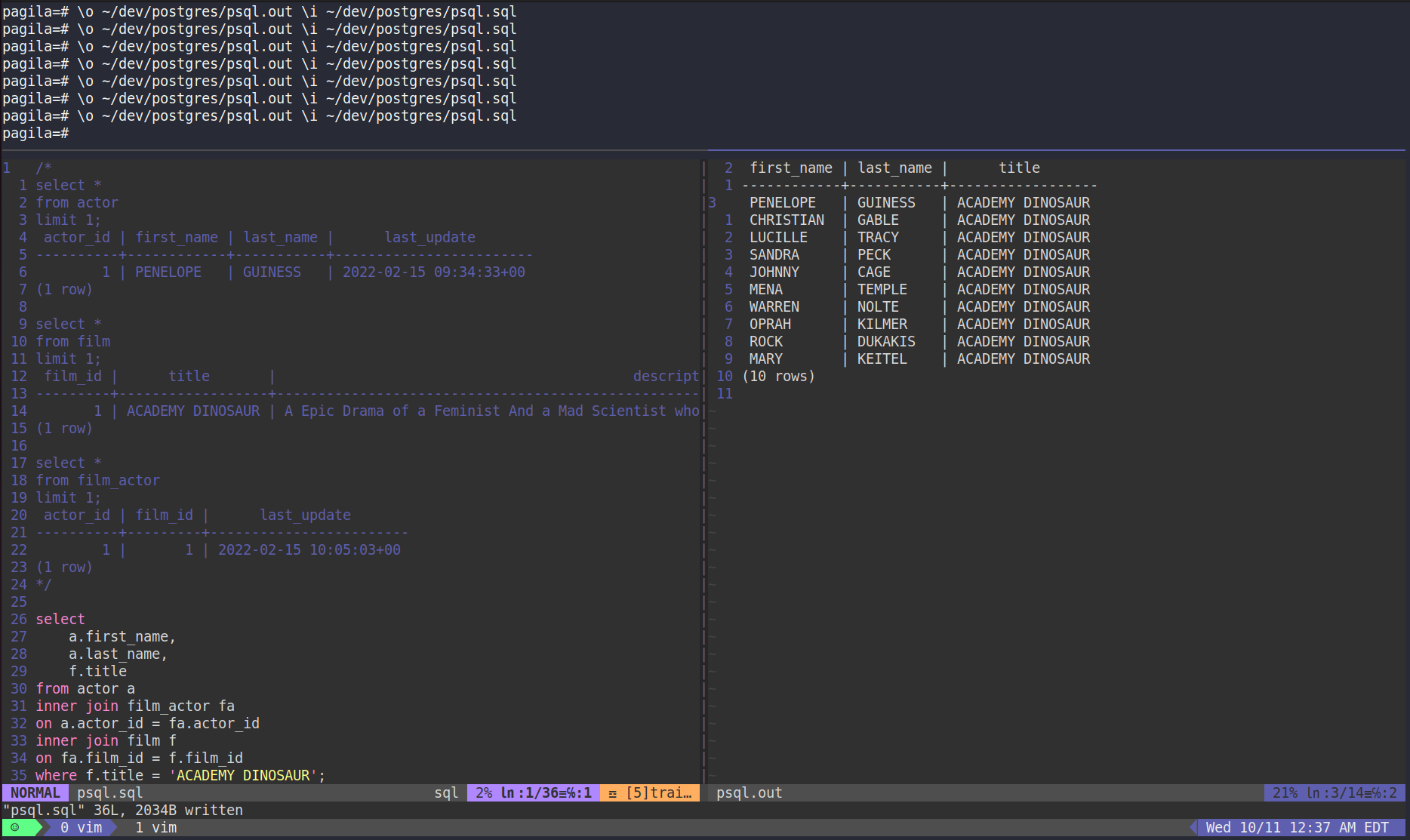 PostgreSQL client with Vim