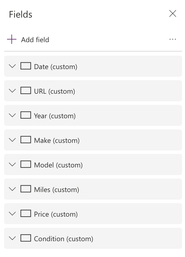 Spreadsheet for cars