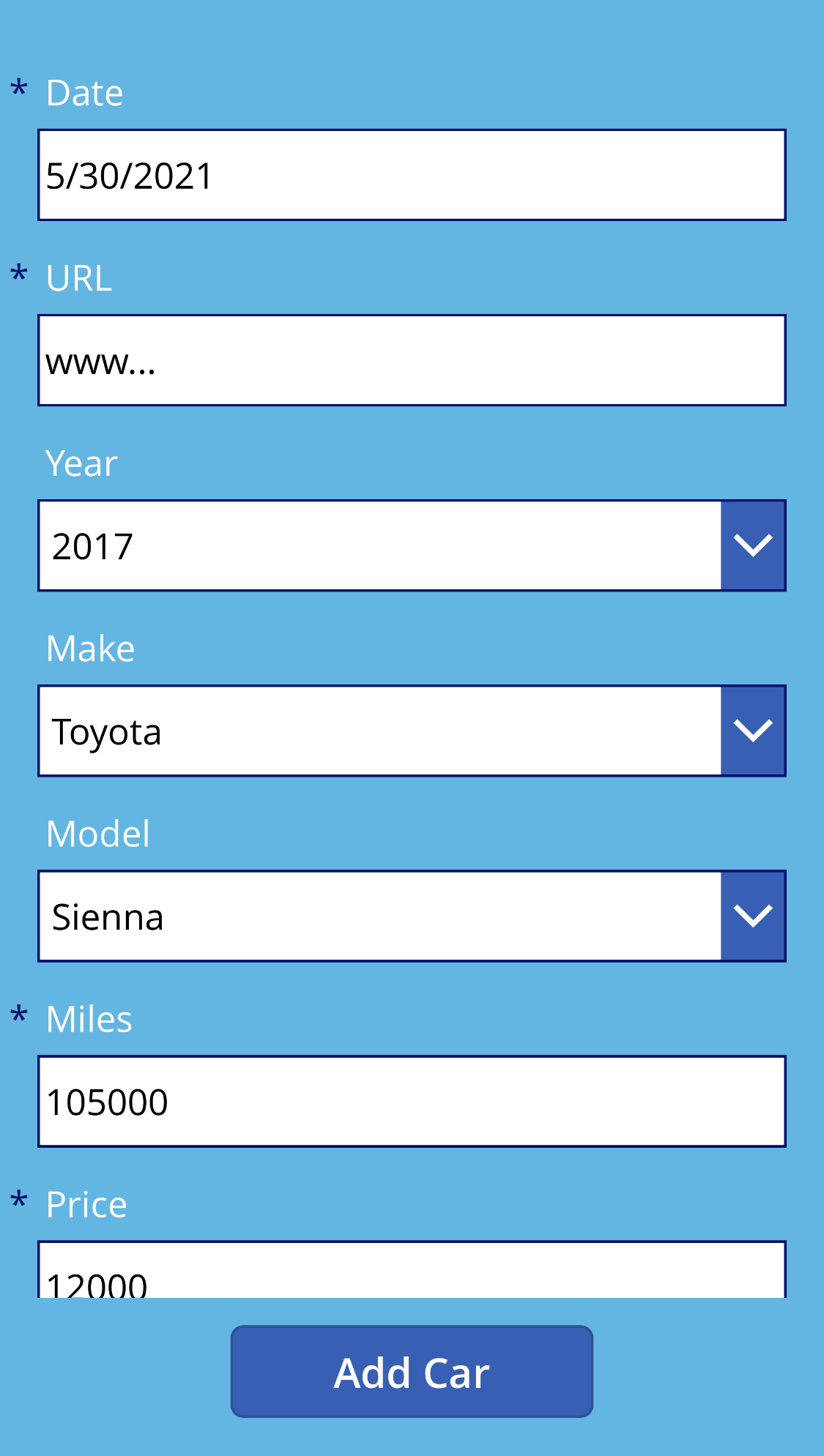 Spreadsheet for cars