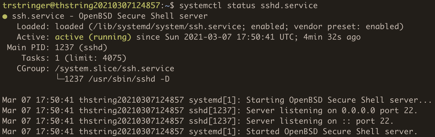 ssh.service status output