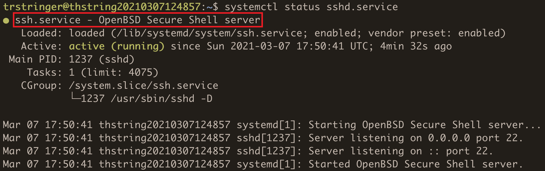 ssh.service status description