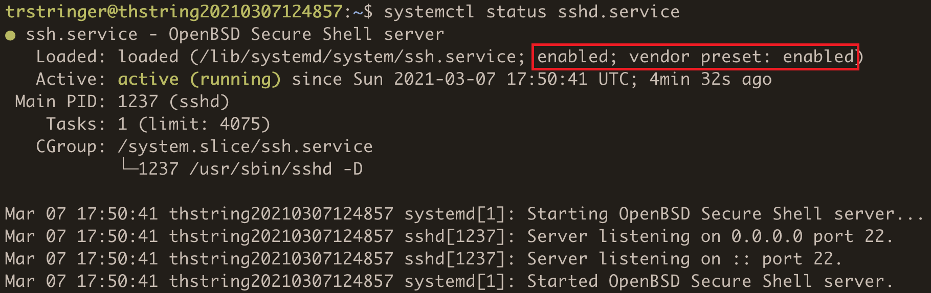 ssh.service status enabled