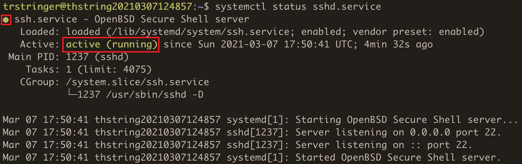 ssh.service status active
