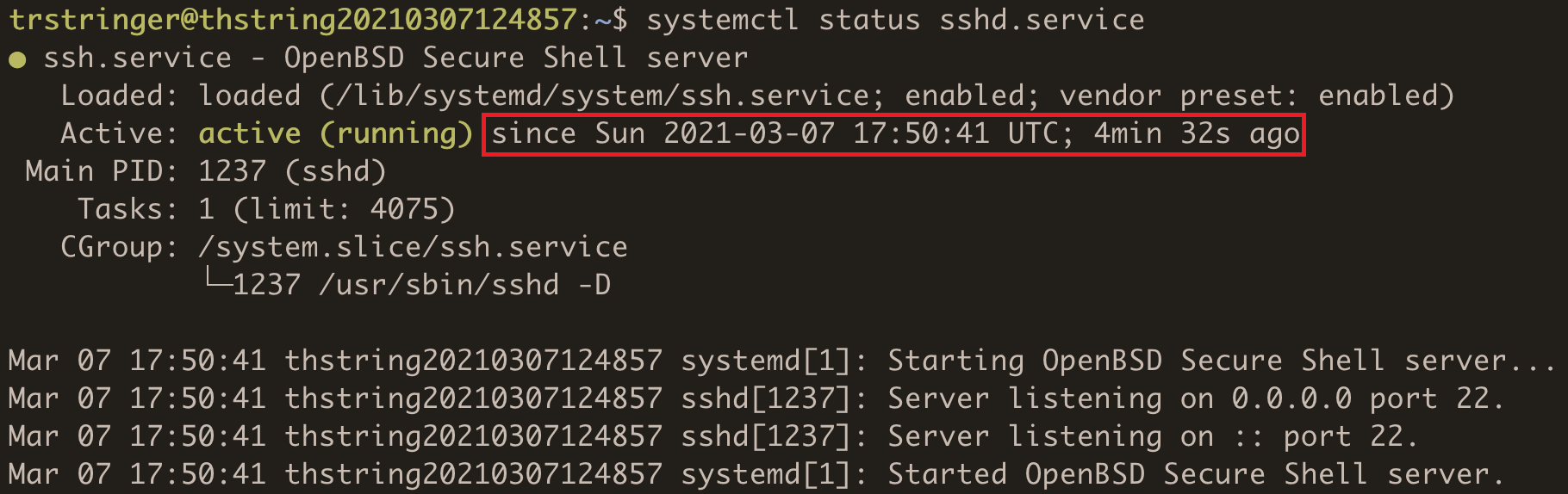 ssh.service status datetime