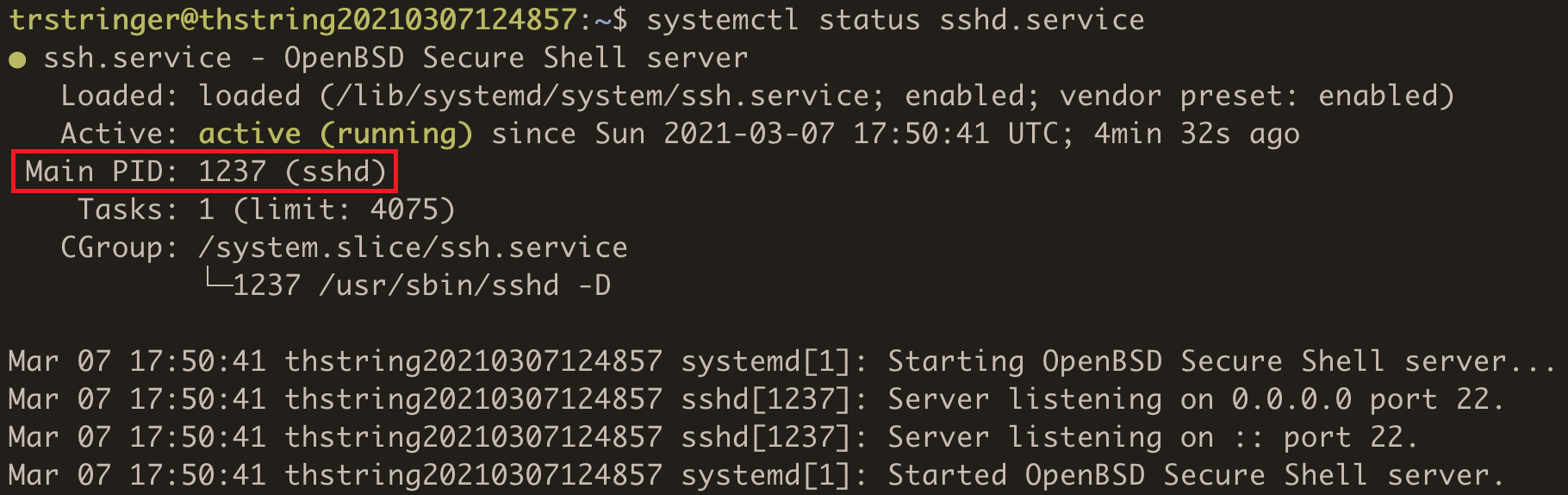 ssh.service status pid